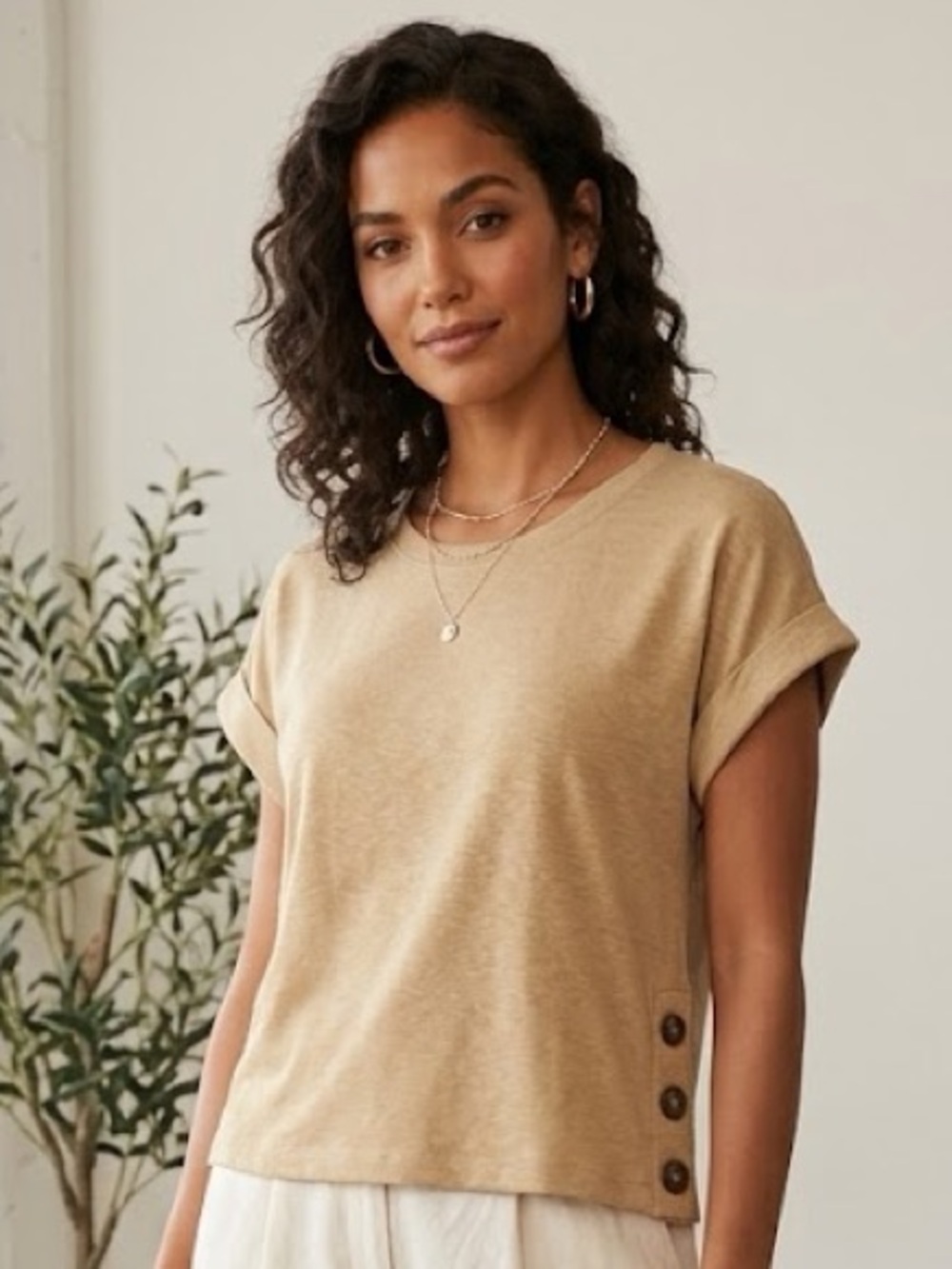 NWT Banana Republic Resort Shirt Side Button Detail M Tan